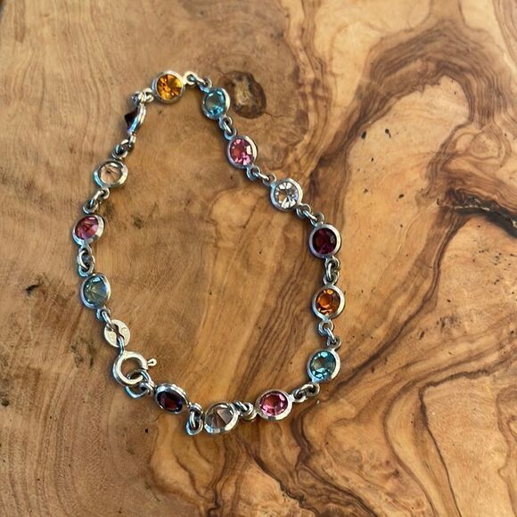 Multi Colored Gemstone Sterling Silver Bracelet - Picture 1 of 3